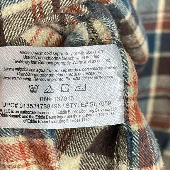 Eddie Bauer Flannel Shirt Tan Button Front Pocket Plaid Hiking Outdoor Men’s XXL - Picture 9 of 10
